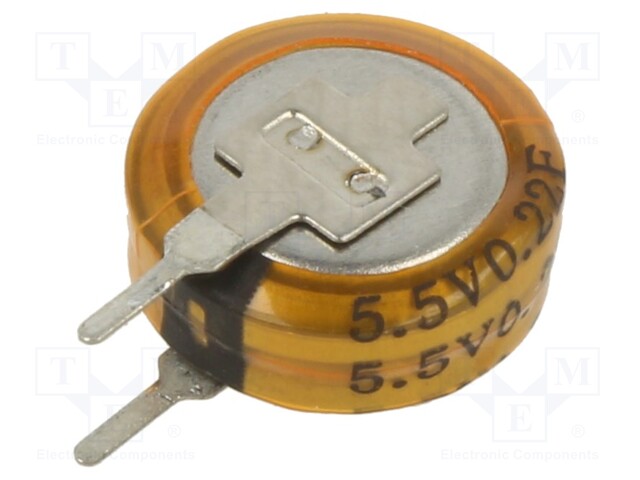 Supercapacitor; THT; 220mF; 5.5VDC; Ø12x4.8mm