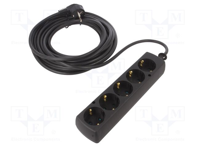 Extension lead; Schuko; Sockets: 5; PVC; black; 3x1,5mm2; Len: 10m
