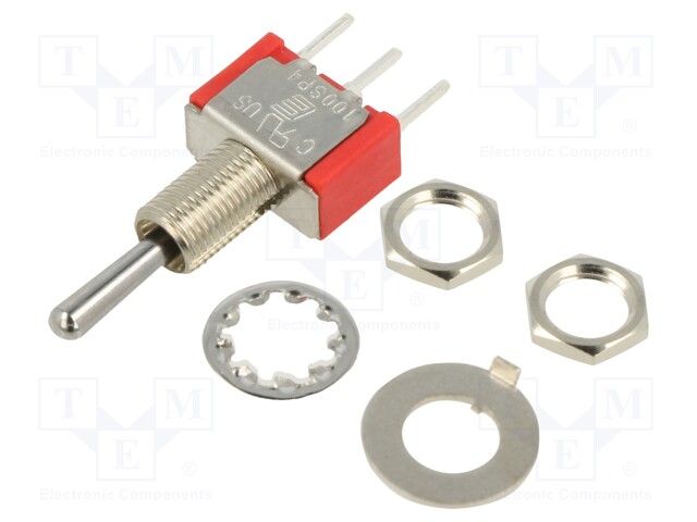 Switch: toggle; Pos: 3; SP3T; (ON)-OFF-(ON); 2A/250VAC; 5A/28VDC
