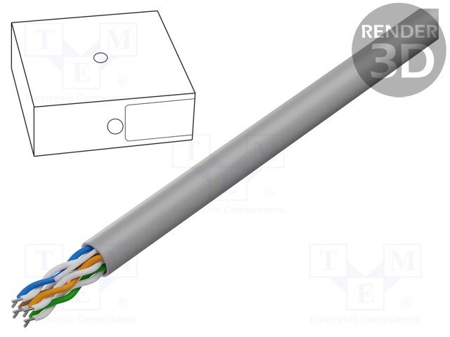 Wire; U/UTP; 5e; solid; CCA; 4x2x24AWG; PVC; grey; 100m; Øcable: 5.2mm
