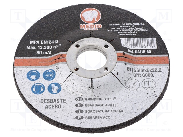 Disc grinding steel diam ext 115mm th 6mm