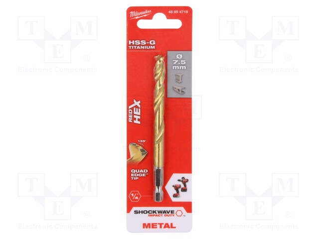 Drill bit; for metal,impact; Ø: 7.5mm