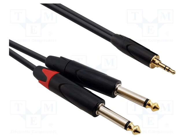 Cable; Jack 3.5mm plug,Jack 6,3mm plug x2; 8m; black; PVC