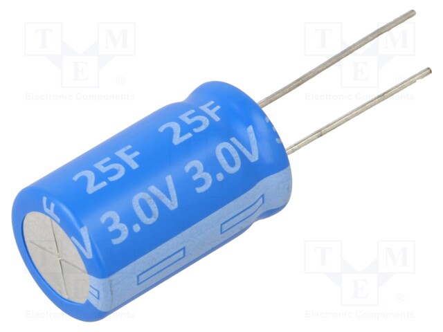 Supercapacitor; THT; 25F; 3VDC; Ø16x25mm