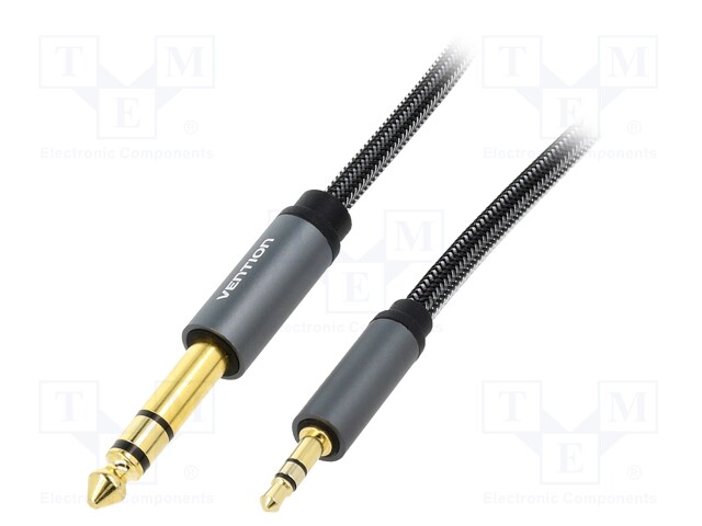 Cable; Jack 6.35mm plug,Jack 3.5mm 3pin plug; 1m; black