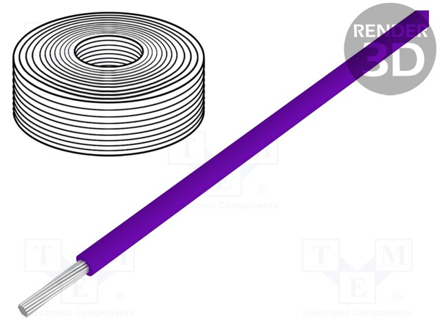 Wire; stranded; Cu; 0.04mm2; PVC; violet; 60V; 10m; 1x0.04mm2