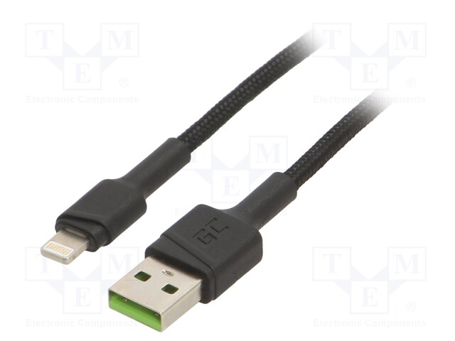 Cable; USB 2.0; Apple Lightning plug,USB A plug; 2m; black; 2.4A