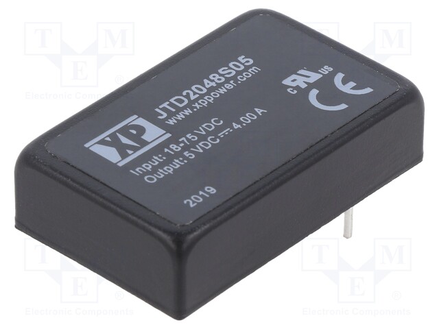 Isolated Board Mount DC/DC Converter, ITE, 1 Output, 20 W, 5 V, 4 A