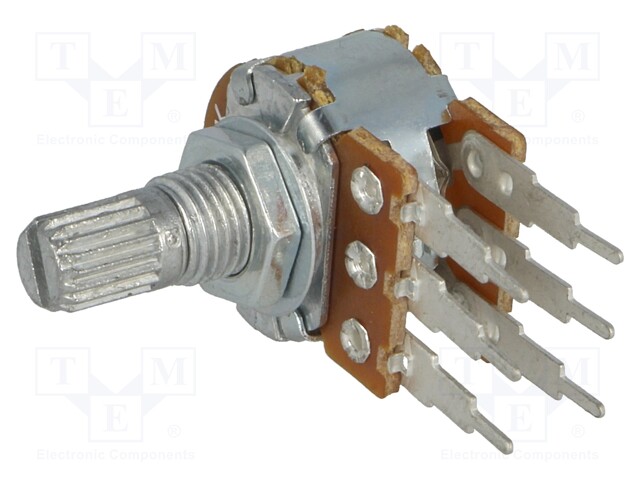 Potentiometer: shaft; single turn; 10kΩ; 125mW; ±20%; THT; 6mm