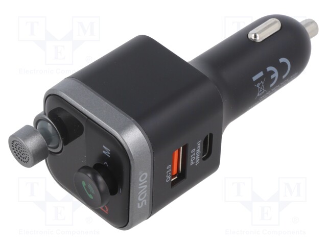 FM transmitter; microSD,USB A socket,USB C socket; black