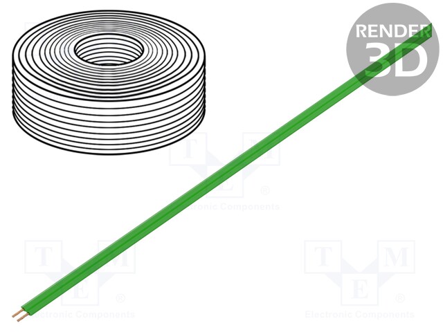 Wire: ribbon; stranded; 2x0,08mm2; green; 5m