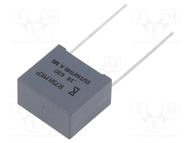 DC Film Capacitor, 0.18 µF, 630 V, Metallized PP, ± 5%, R75H Series, Radial Box