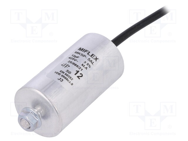 Capacitor: motors, run; 12uF; 425VAC; Ø40x75mm; -25÷85°C; ±5%; V: 4