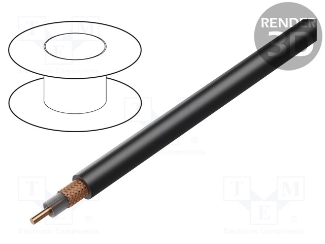 Wire: coaxial; RG59; 1x75Ω; solid; Cu; PVC FirestoP®; black; 100m