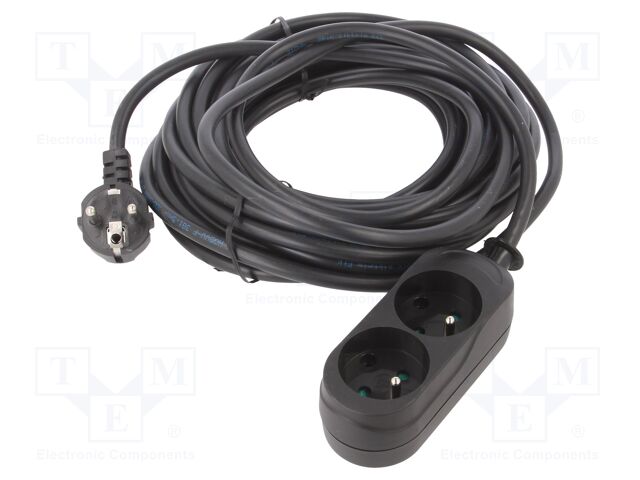 Extension lead; 3x1.5mm2; Sockets: 2; PVC; black; 10m; 16A
