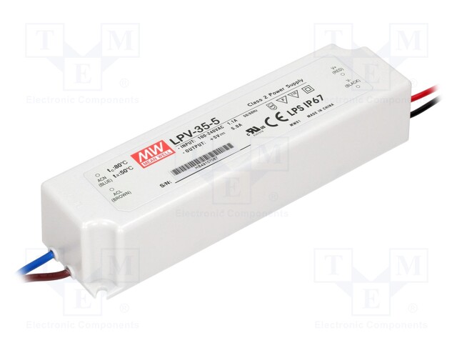 Power supply: switched-mode; LED; 30W; 5VDC; 5A; 90÷264VAC; IP67