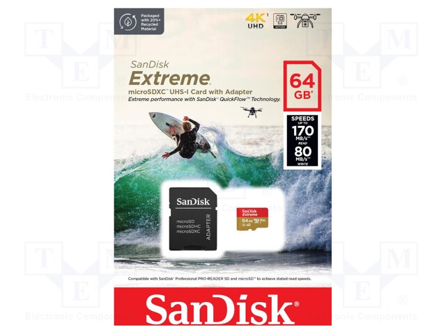 Memory card; Extreme,A2 Specification; microSDXC; 64GB; W: 80MB/s