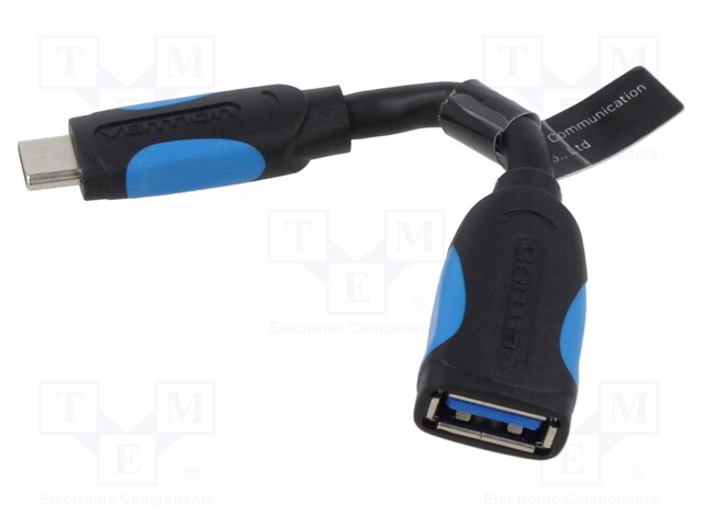 Cable; OTG,USB 3.0; USB A socket,USB C plug; nickel plated; 0.1m