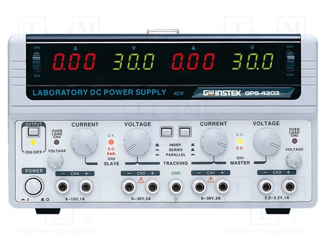 Power supply: laboratory; Channels: 4; 0÷30VDC; 0÷3A; 0÷30VDC; 0÷3A