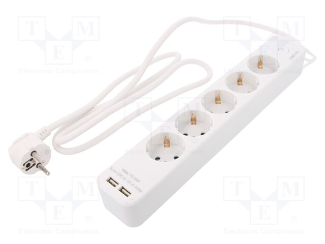Plug socket strip: protective; Sockets: 7; 250VAC; 16A; 1.5m; IP20