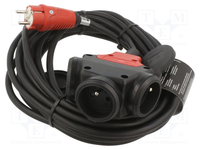 Extension lead; Sockets: 3; rubber; black; 3x2,5mm2; 5m; 16A