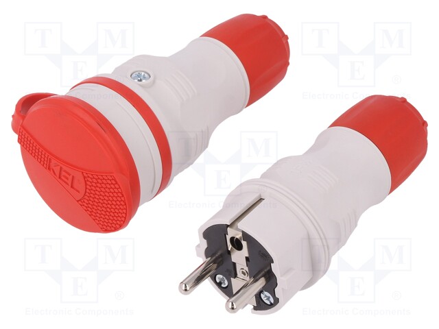 Connector: AC supply; socket,plug; Layout: 2P+PE; red,grey; 250VAC