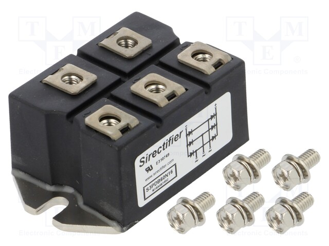 Three-phase bridge rectifier; Urmax: 1.6kV; If: 60A; Ifsm: 550A