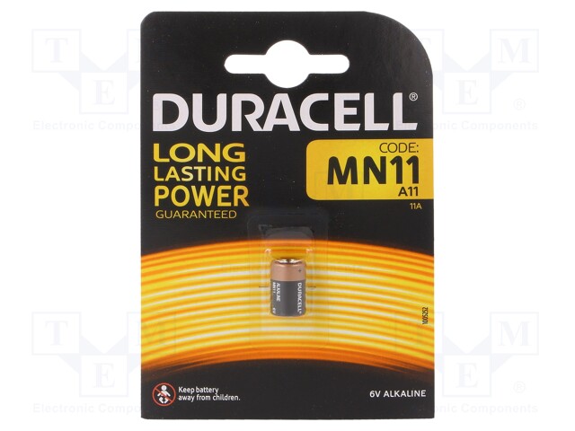 Battery: alkaline; 6V; A11; Batt.no: 1; Ø10x16.5mm