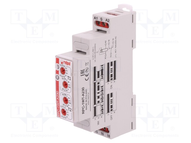 Timer; 1s÷10days; SPDT; 24VDC/16A,250VAC/16A; 230VAC; DIN; PIN: 6