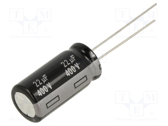 Capacitor: electrolytic; THT; 22uF; 400VDC; Ø12.5x25mm; ±20%; 5000h