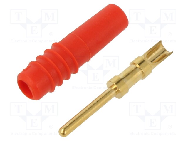 Plug; 1mm banana; 6A; 30VAC; 60VDC; red; gold-plated; Ø: 0.25mm