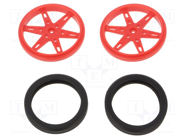 Wheel; red; Shaft: knurled; Pcs: 2; push-in,screw; Ø: 60mm; W: 8mm