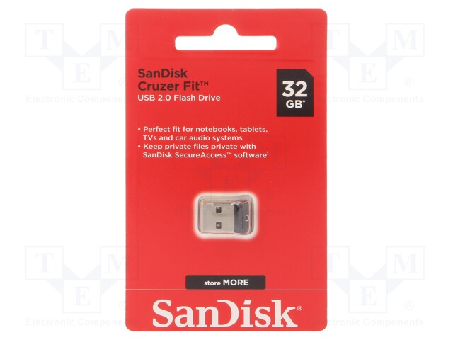Pendrive; USB 2.0; 32GB; USB A; CRUZER FIT; Colour: black