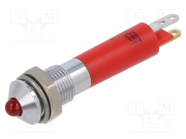 Indicator: LED; prominent; red; 24VDC; Ø6mm; 2x0,5mm connectors