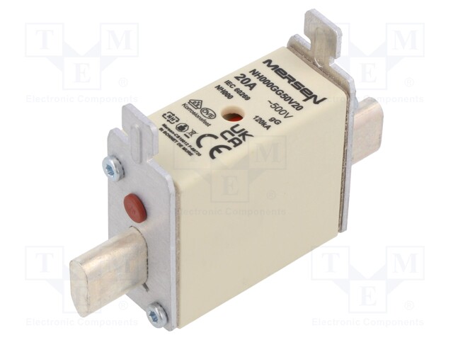 Fuse: fuse; gG; 20A; 500VAC; 250VDC; ceramic,industrial; NH000