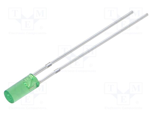 LED; 3mm; green; 750÷1120mcd; 110°; Front: flat; 2.9÷3.4VDC; 102mW