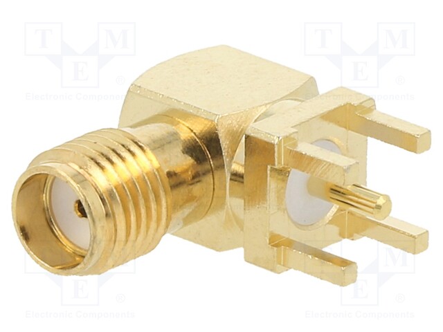 Socket; SMA; female; angled 90°; THT; on PCBs; teflon; gold-plated