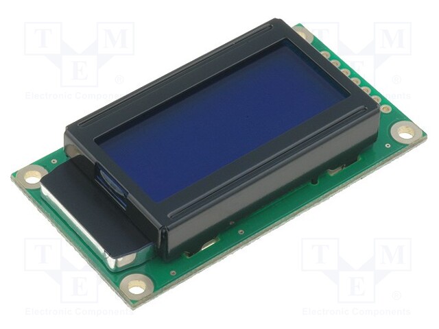 Display: LCD; alphanumeric; STN Negative; 8x2; blue; 58x32x13.2mm