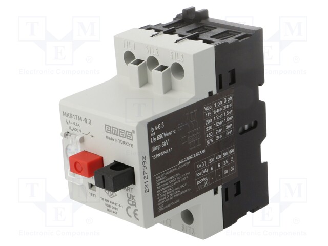 Motor breaker; for DIN rail mounting; 4÷6.3A; IP40; -5÷40°C; 690V