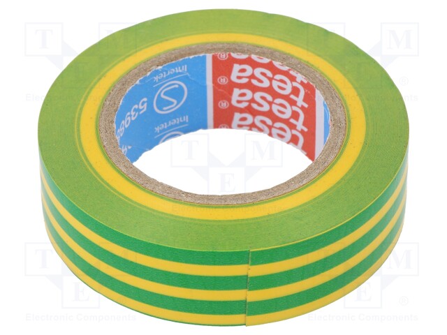Electrically insulated tape; PVC; W: 15mm; L: 10m; yellow-green