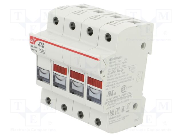 Fuse holder; cylindrical fuses; 10x38mm; Mounting: DIN; 32A; IP20