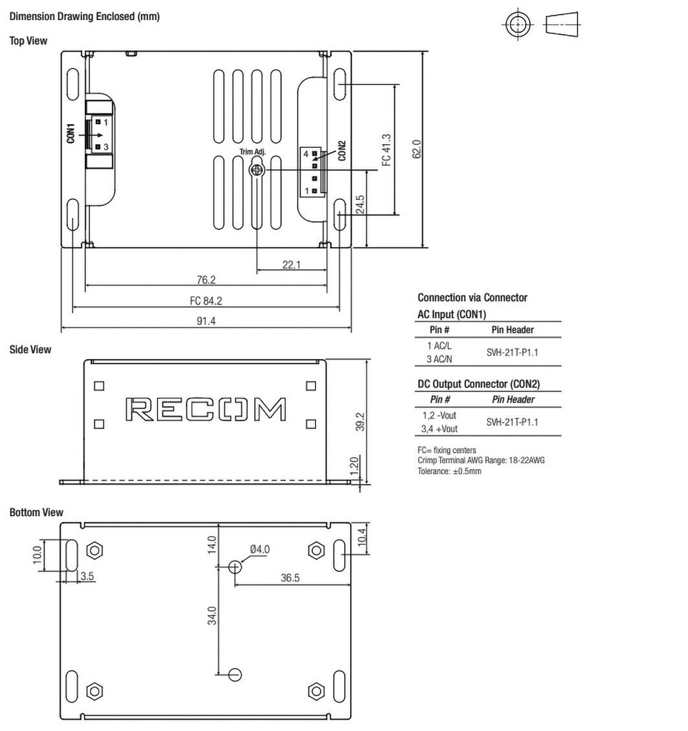 Power supply: switched-mode; for building in; 100W; 15VDC; 6.67A