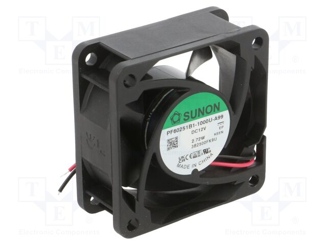Fan: DC; axial; 12VDC; 60x60x25mm; 62m3/h; 41.7dBA; ball; 7500rpm