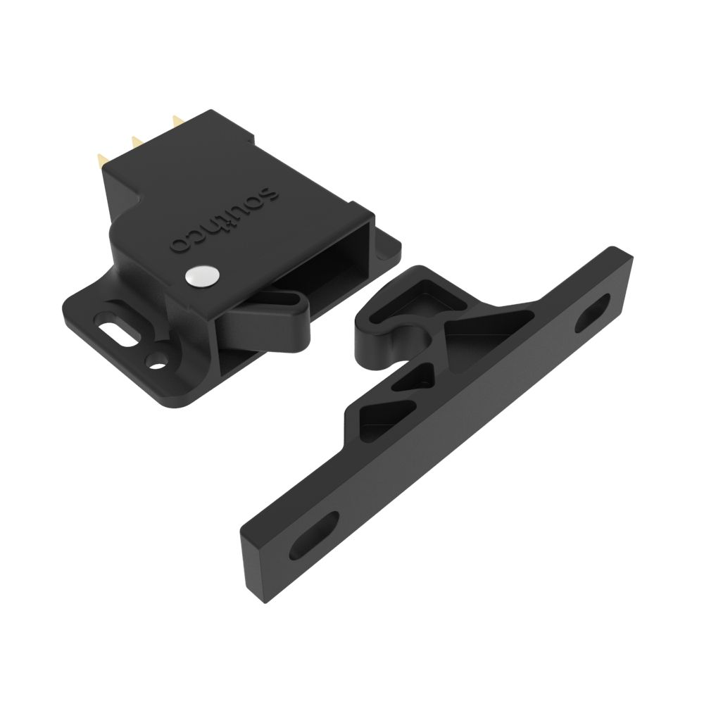 Push-to-Close Latch, Rivet / Screw (thru hole) Mounting, With Microswitch, 22N, Plastic, Black