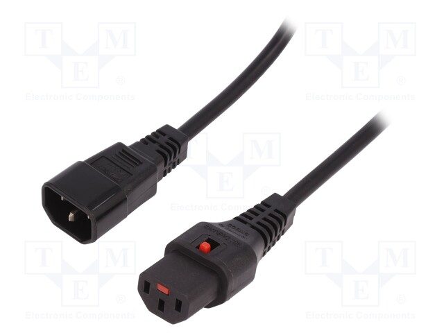 Cable; IEC C13 female,IEC C14 male; 1m; with locking; black; PVC