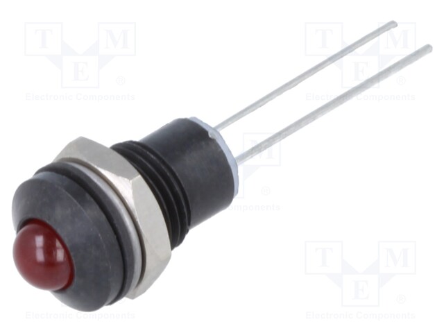Indicator: LED; prominent; red; 2VDC; Ø8mm; 2,8x0,8mm connectors