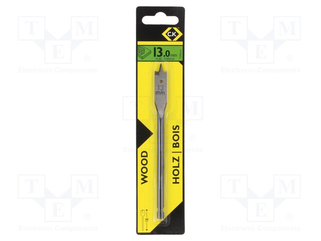 Drill bit; wood; Ø: 13mm; Overall len: 130mm; HSS; 1pcs; Series: Flat