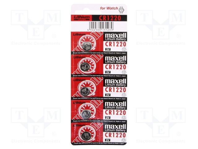 Battery: lithium; 3V; CR1220,coin; Batt.no: 5; Ø12x2mm