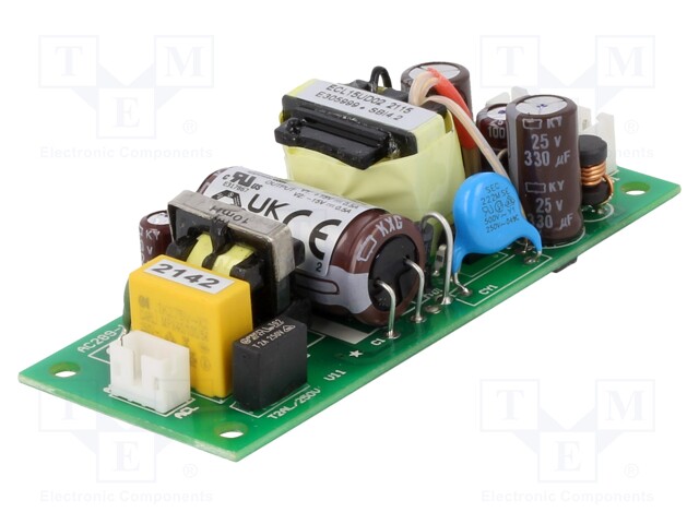AC/DC Open Frame Power Supply (PSU), ITE, 2 Output, 15 W, 85V AC to 264V AC, Adjustable, Fixed