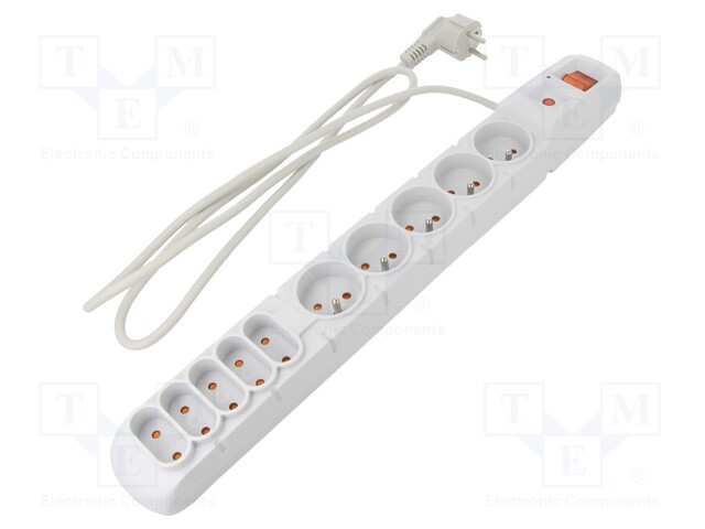 Plug socket strip: protective; Sockets: 10; 230VAC; 10A; grey
